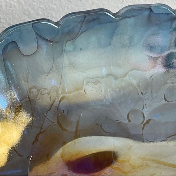 Vintage Indiana Glass Iridescent Blue Harvest Grape Footed Fruit Bowl 12 3/8” - Picture 5 of 12